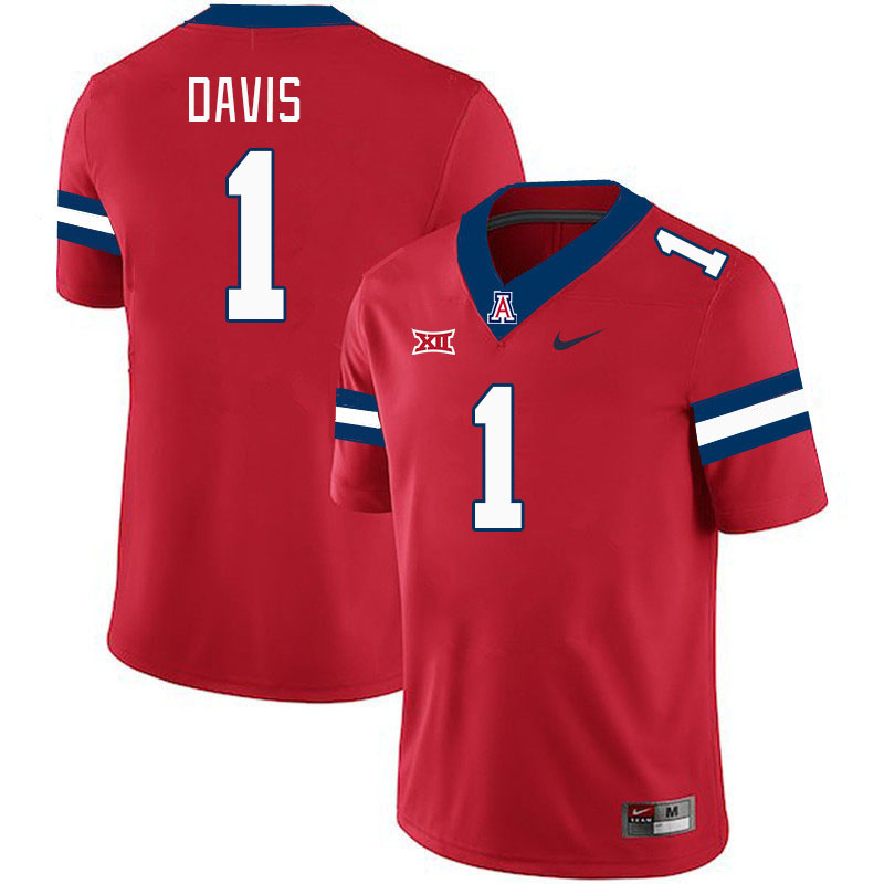 Men #1 Tacario Davis Arizona Wildcats Big 12 Conference College Football Jerseys Stitched-Red